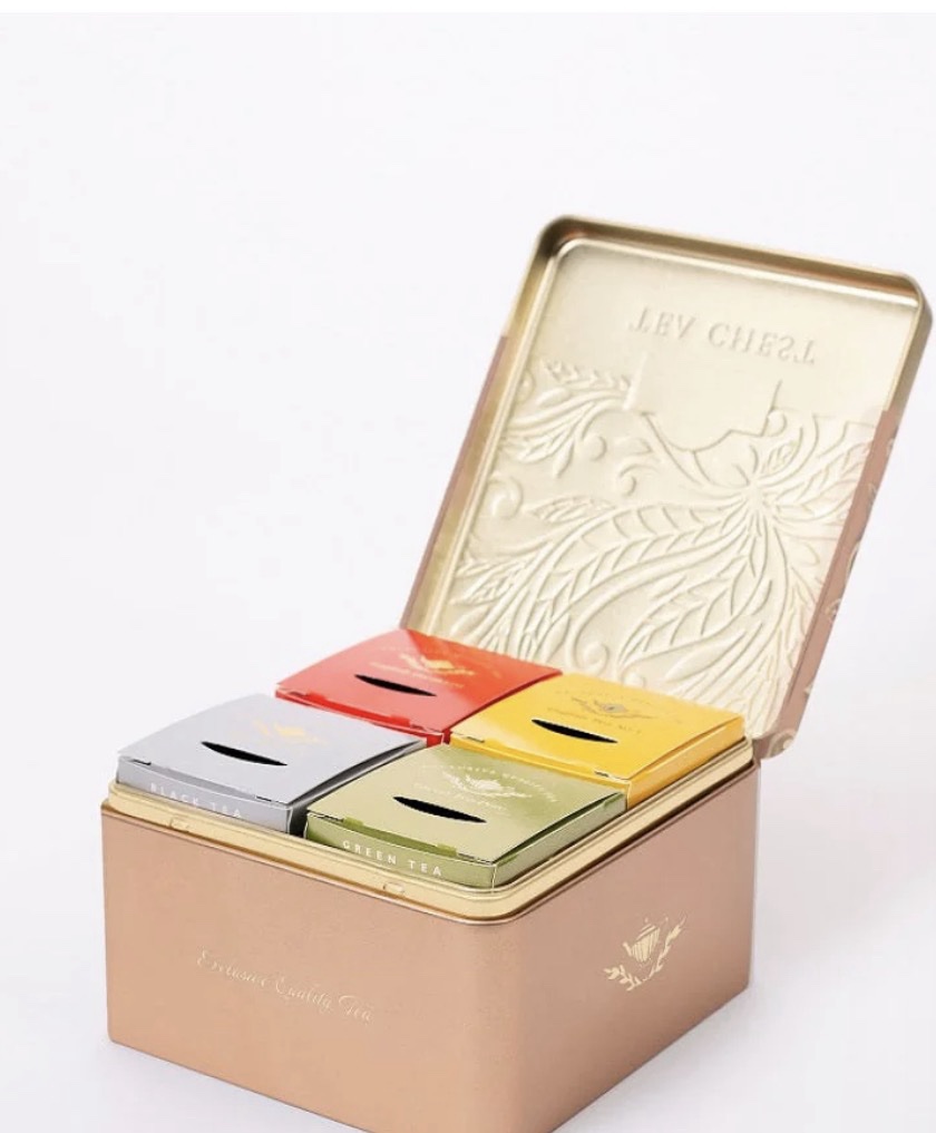 Tea Chest Four Caddy with 4 Black & Green Teas - 40 Teabags - Image 2