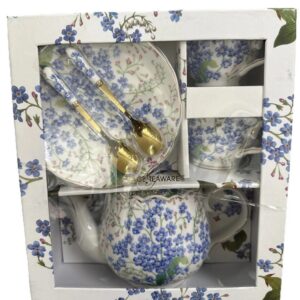 Grace Teaware Fine Porcelain 7-Piece Boxed Tea Set Violets Floral New Gift Box