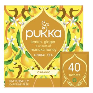 Pukka Herbs Organic Lemon, Ginger and Manuka Honey Herbal Tea Box - 40 Plant Based Biodegradable Tea Bags