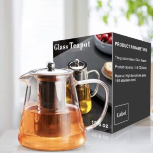 PARACITY Tea Pot 550ML, Glass Teapot with Infuser, Clear Small Tea Kettle